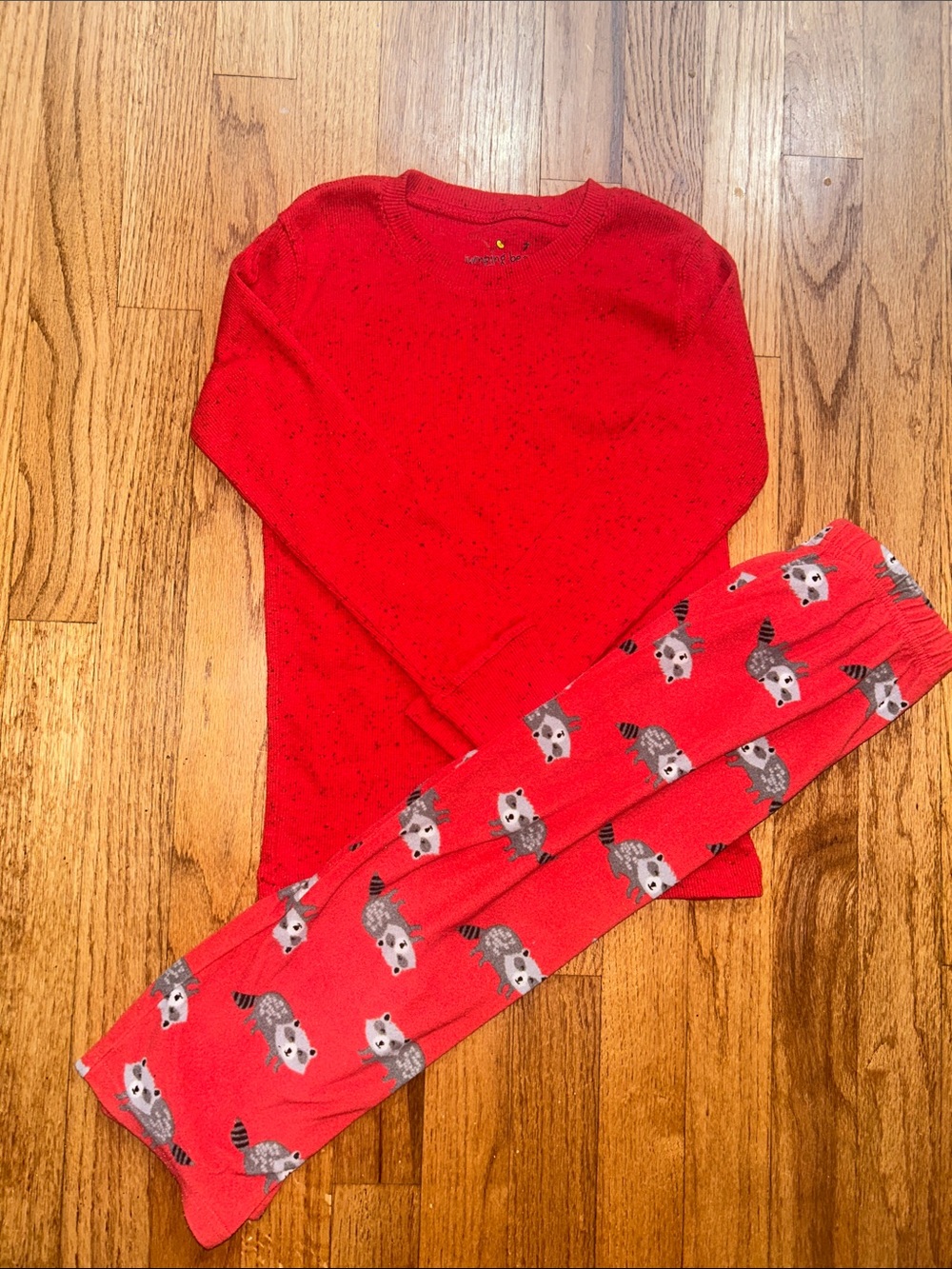 Kids Red Raccoon Print Pajama Set size 6/7